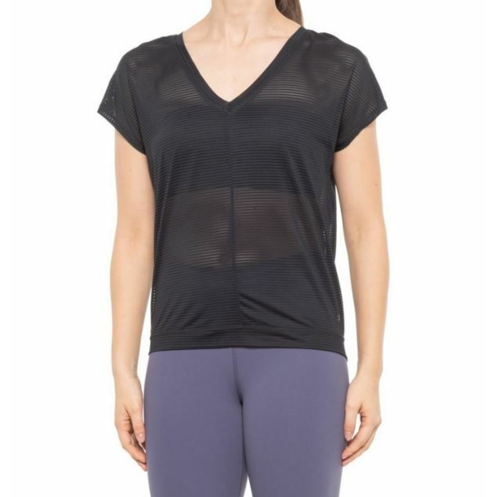 Splendid Studio Women Sheer V-Neck T-Shirt Black RH3D955 BK1 Large